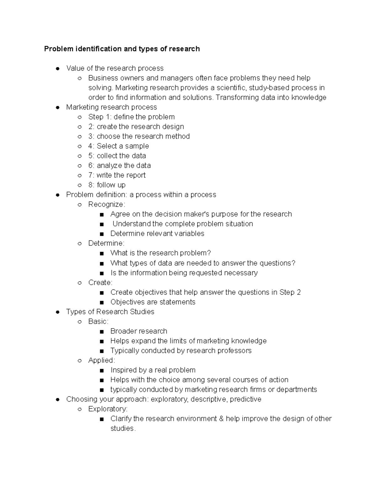 Mkt research notes - Problem identification and types of research Value ...