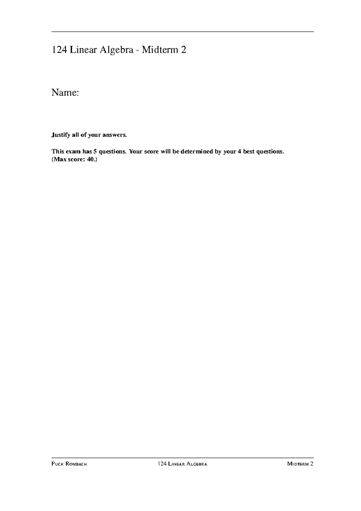 124 Linear Algebra Midterm 2 Exam Questions and Solutions - Studocu