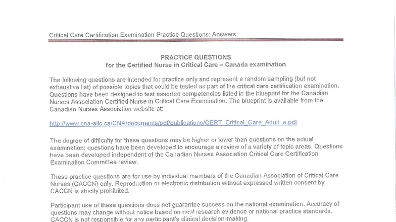 Critical Care Certification Exam Practice Questions: 2018 Edition - Studocu