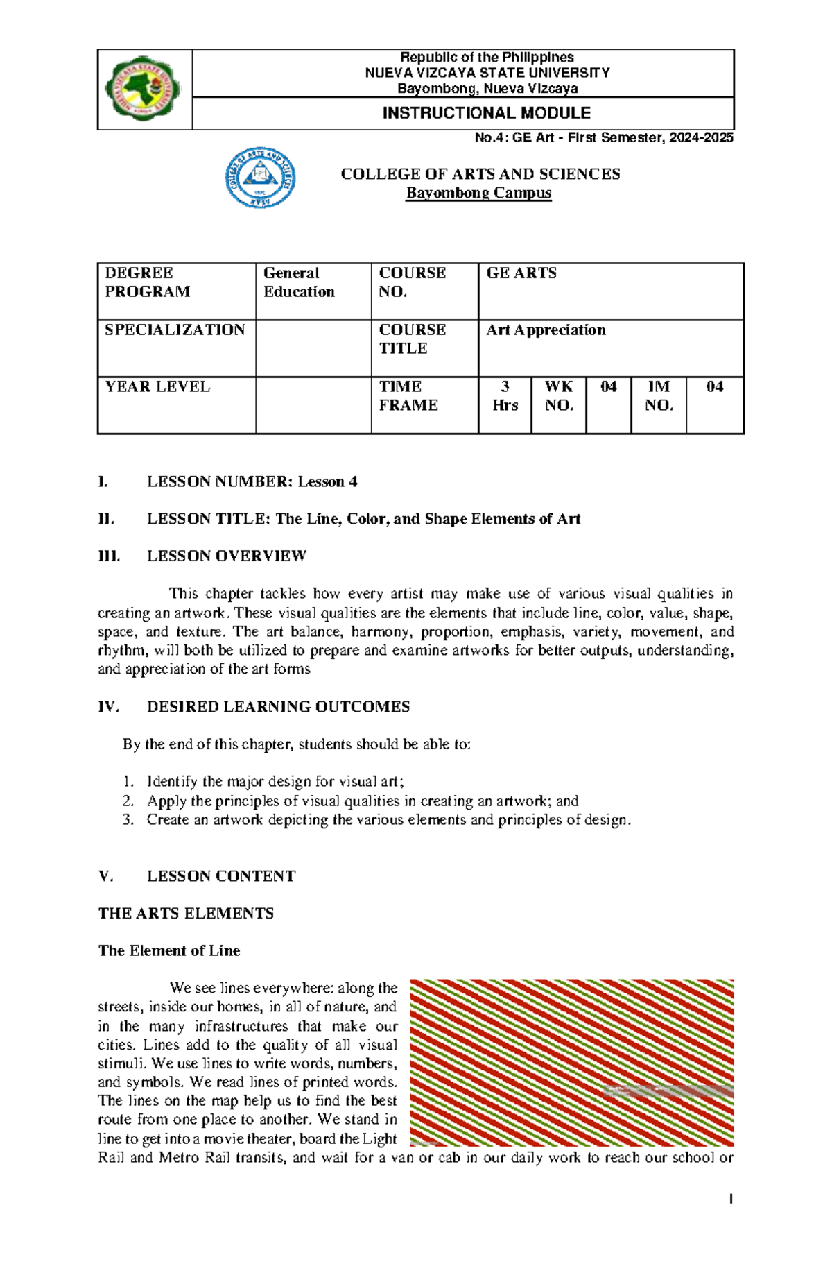 Lesson 4: Visual Elements of Art in GE Arts (2024-2025) - Studocu