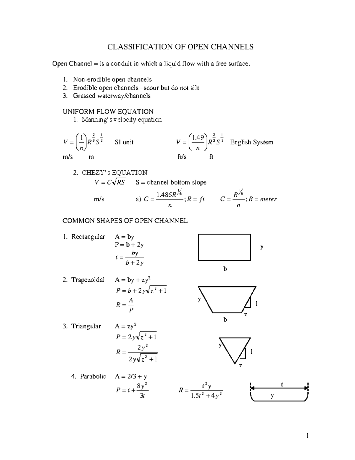 Classification and Design of Open Channels: Key Concepts and Equations ...