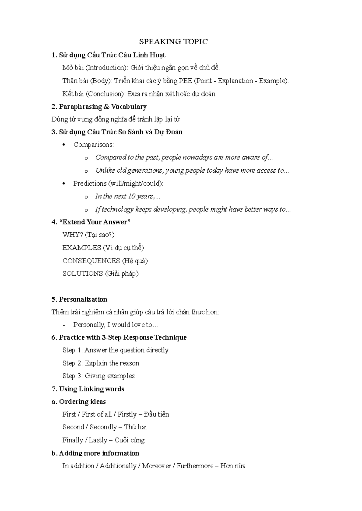Speaking topic strategies and techniques - Grade 10 - Studocu