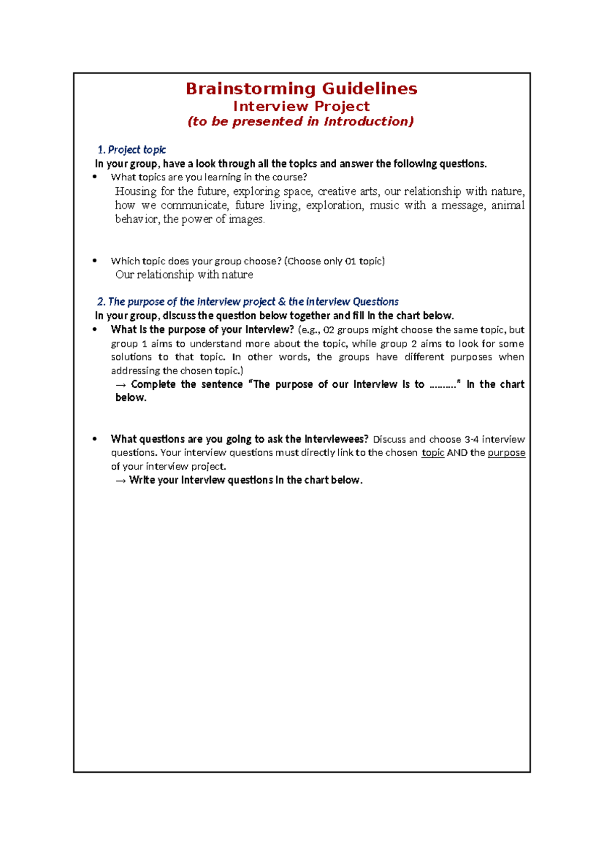 Brainstorming Guidelines - Brainstorming Guidelines Interview Project ...