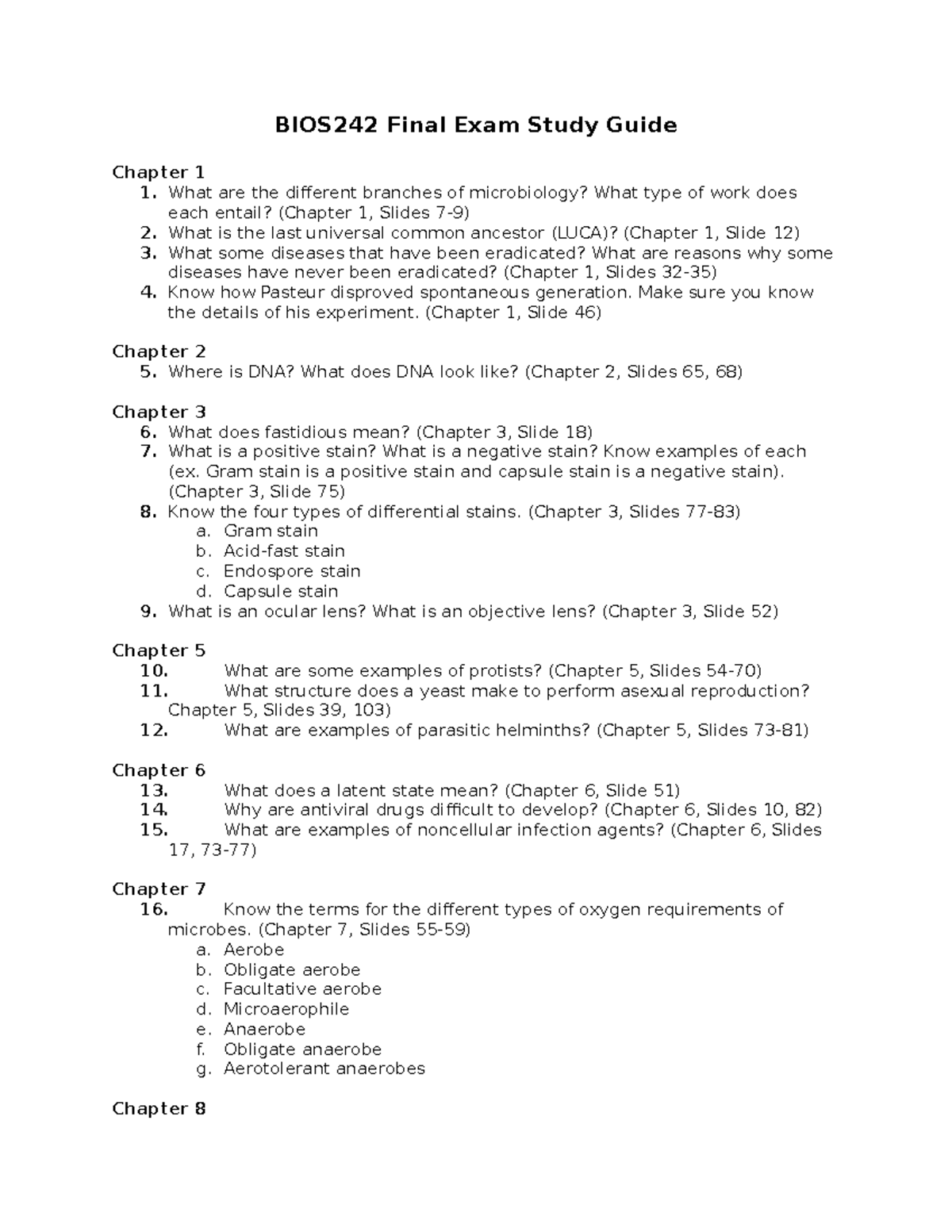 BIOS242 Final Exam Study Guide: Key Concepts & Review Questions - Studocu