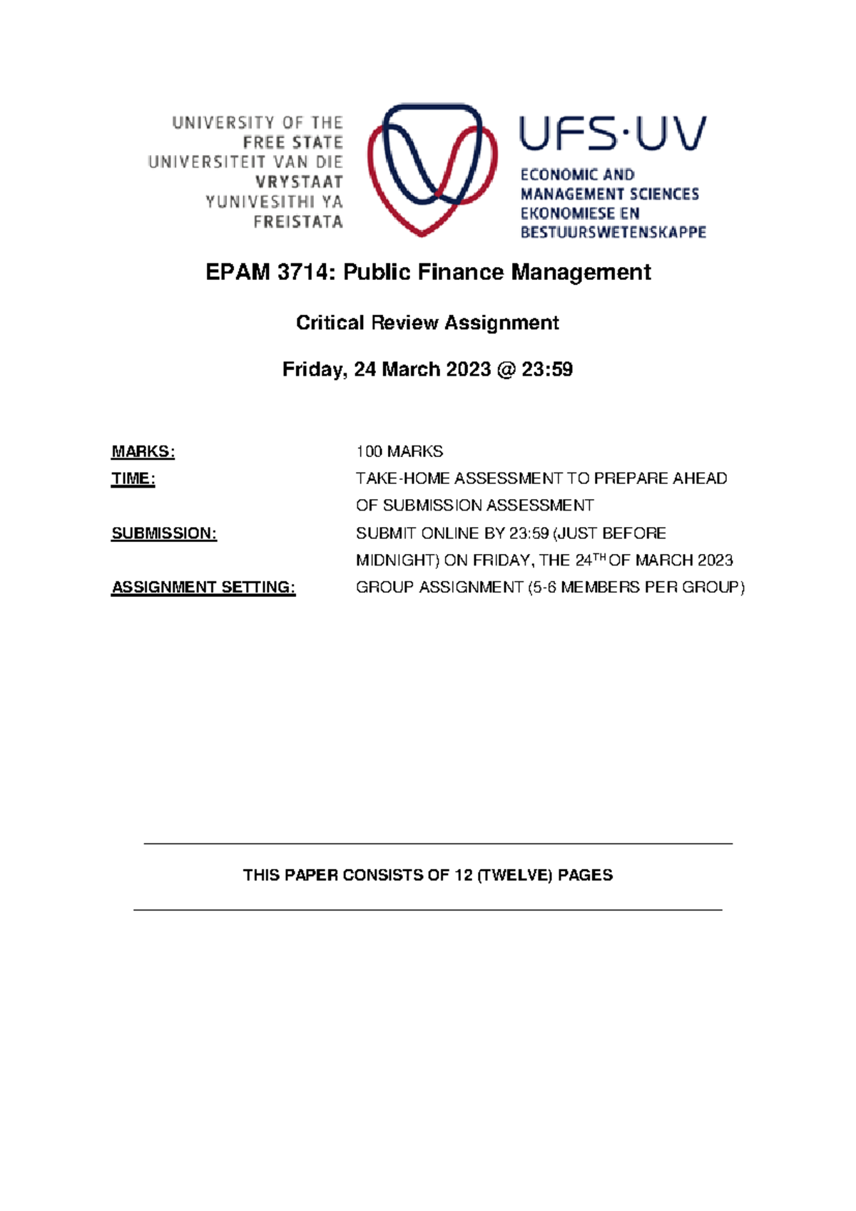 EPAM 3714 Assignment - Budget Speech Critical Review 2023. Final - EPAM ...