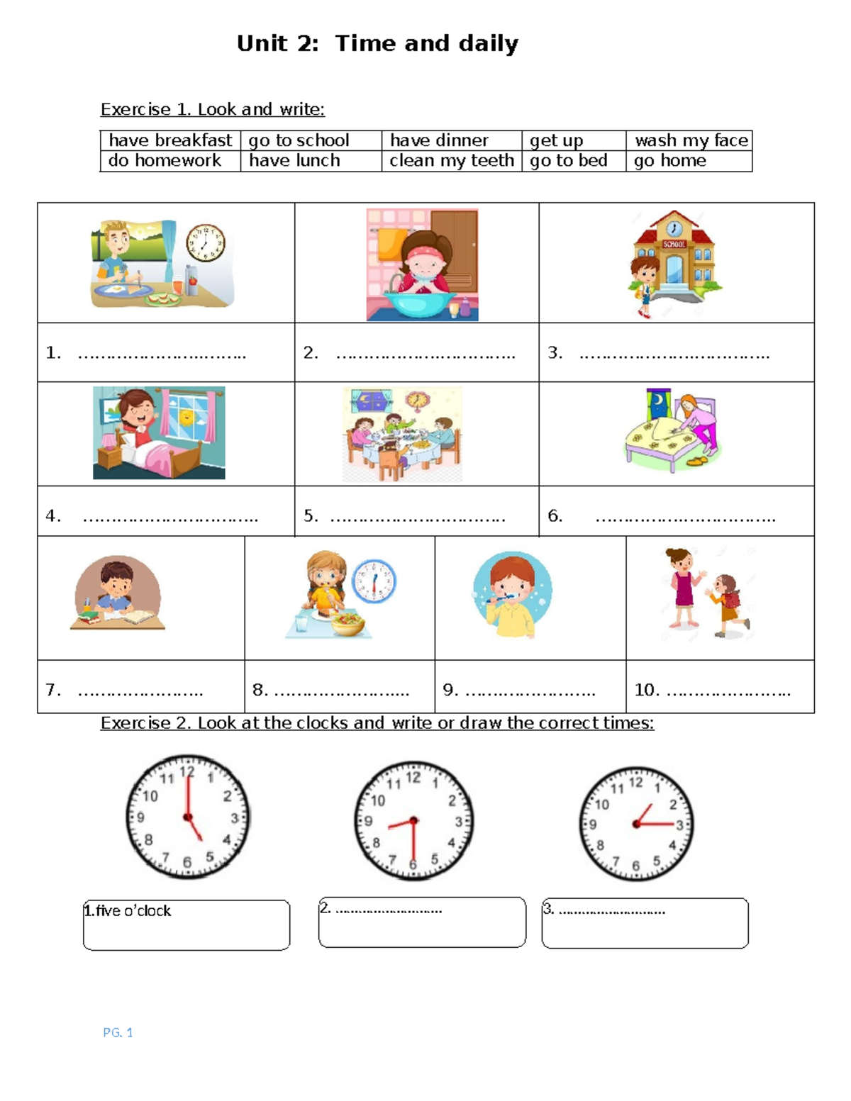 Unit 2: Time and Daily Routines Exercises and Activities - Studocu