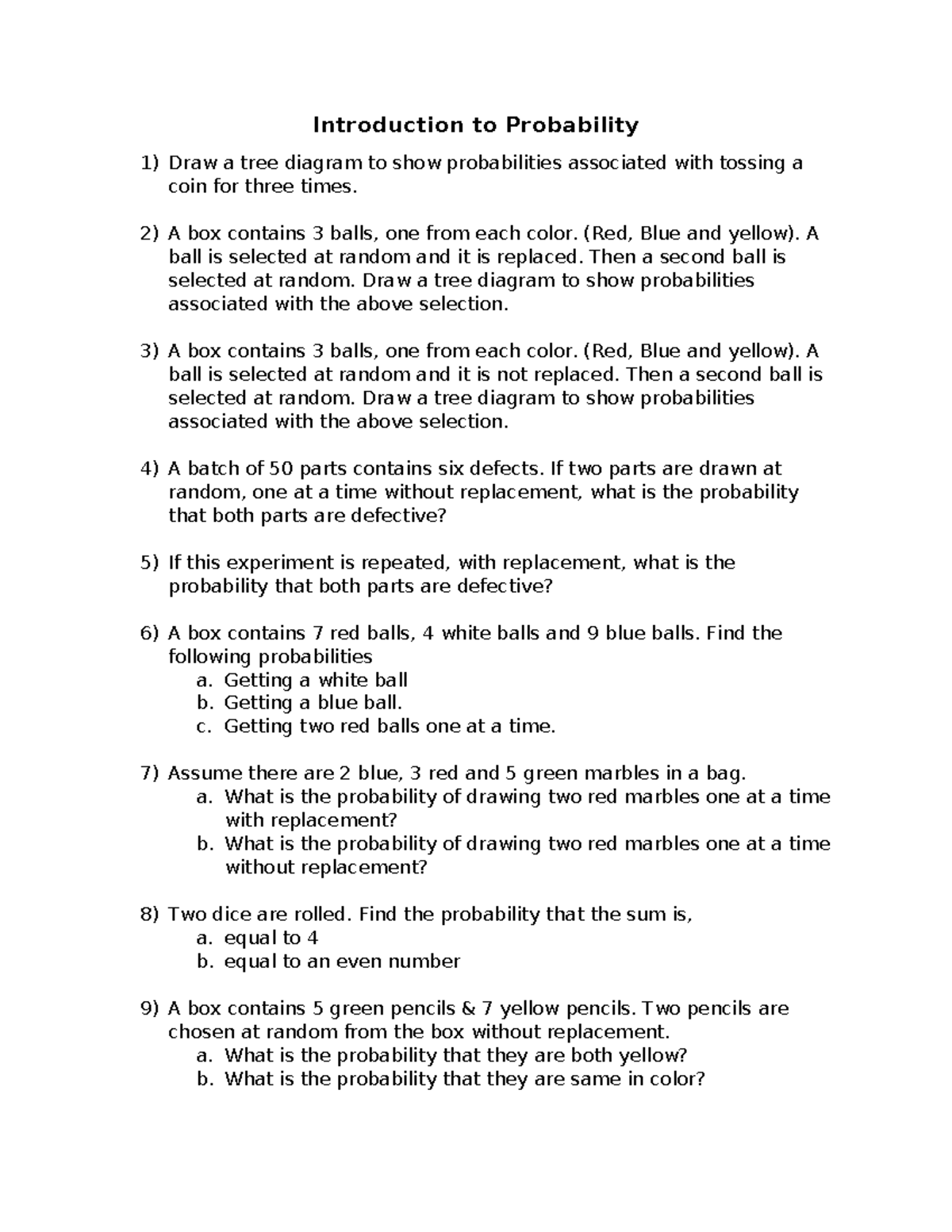 1. Intro to Probability - Introduction to Probability 1) Draw a tree ...