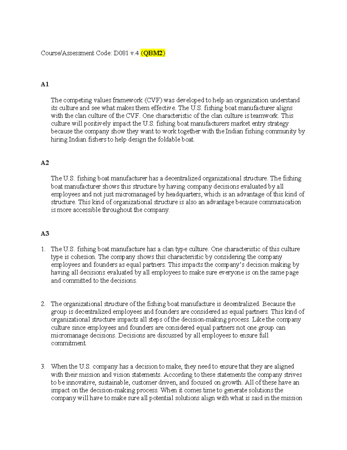 D081 Task 1 - D081 Task 1 - Passed 1st attempt - Course/Assessment Code ...