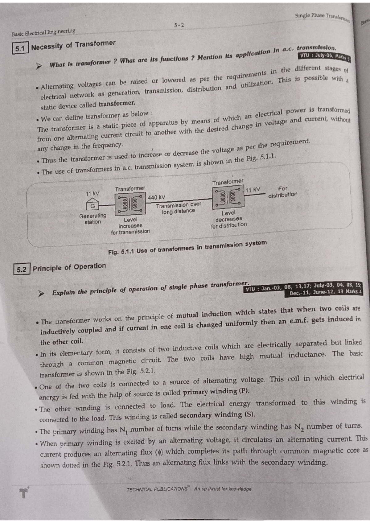 Single Phase Transformers: Basic Electrical Engineering VTU Notes - Studocu