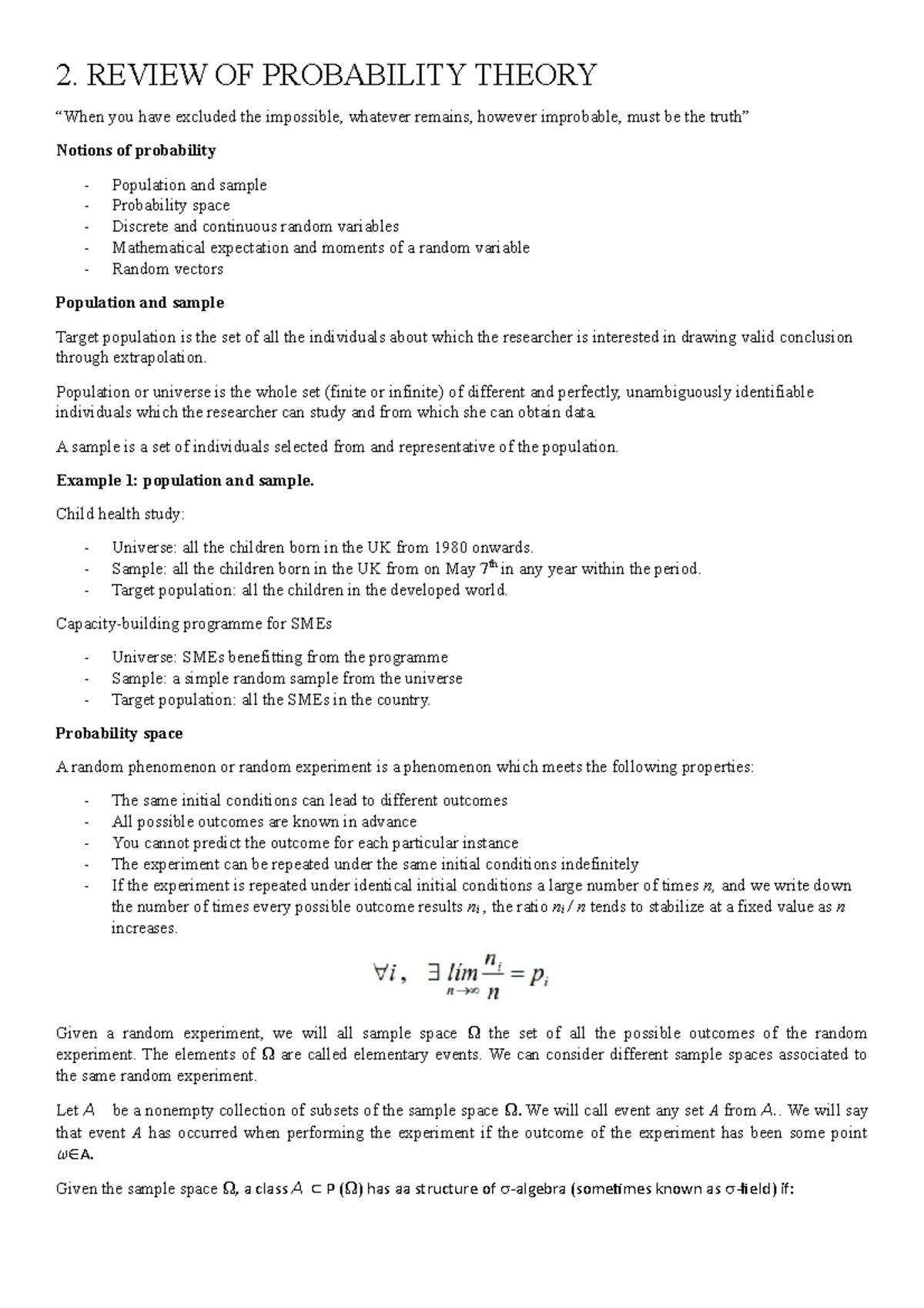 Review of Probability Theory - Topic 2 Lecture Notes (STAT101) - Studocu