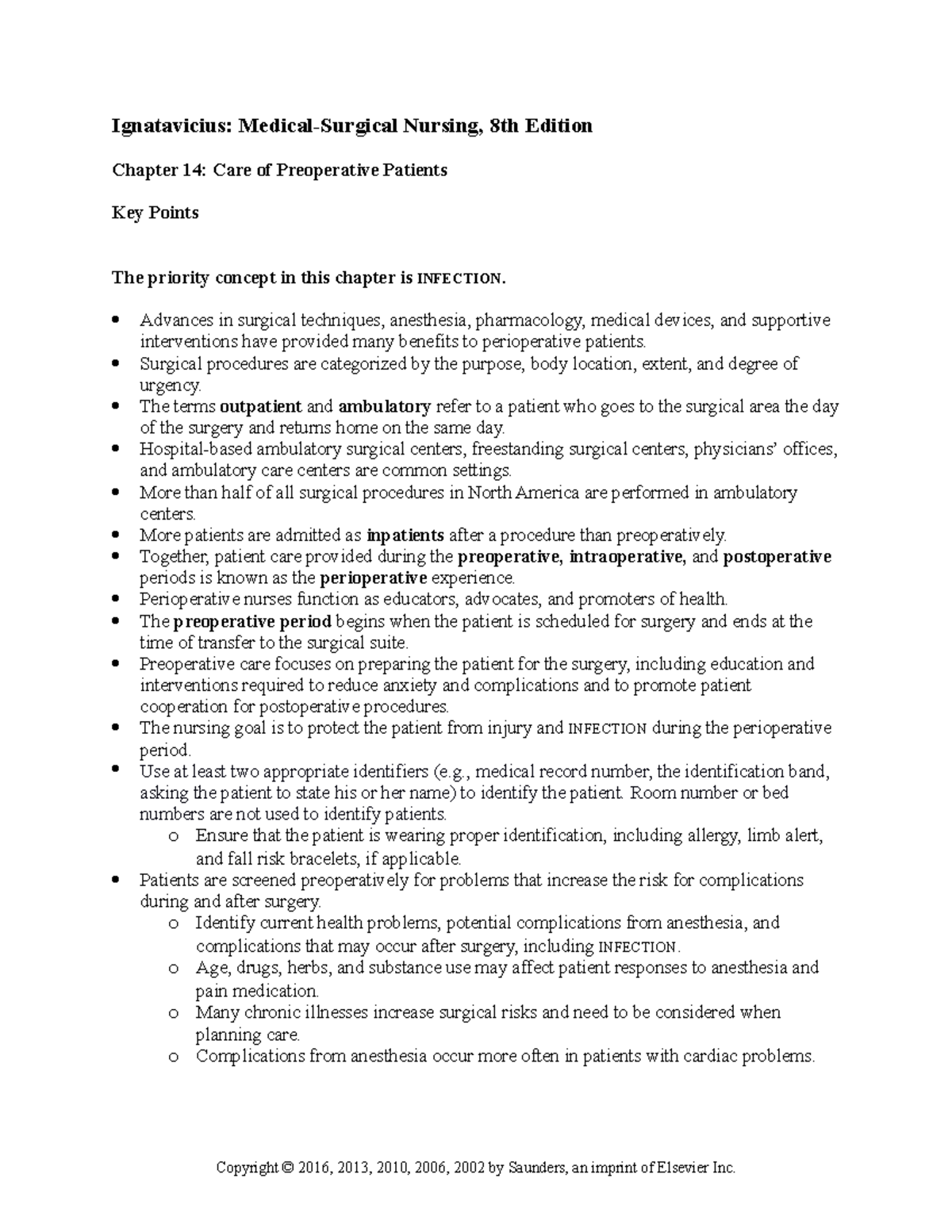 Care of Preoperative Patients - Key Points from Ignatavicius 8th ...