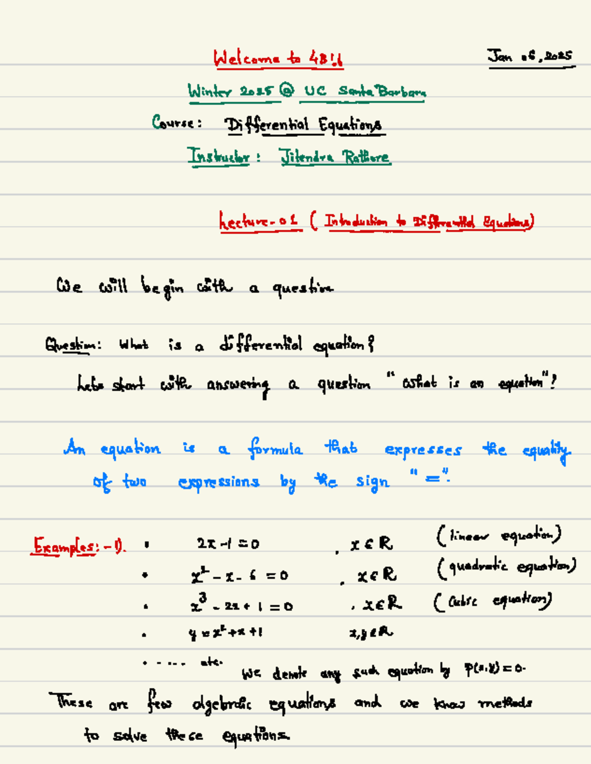 Differential Equations Lecture 01: Introduction and Examples (Course ...