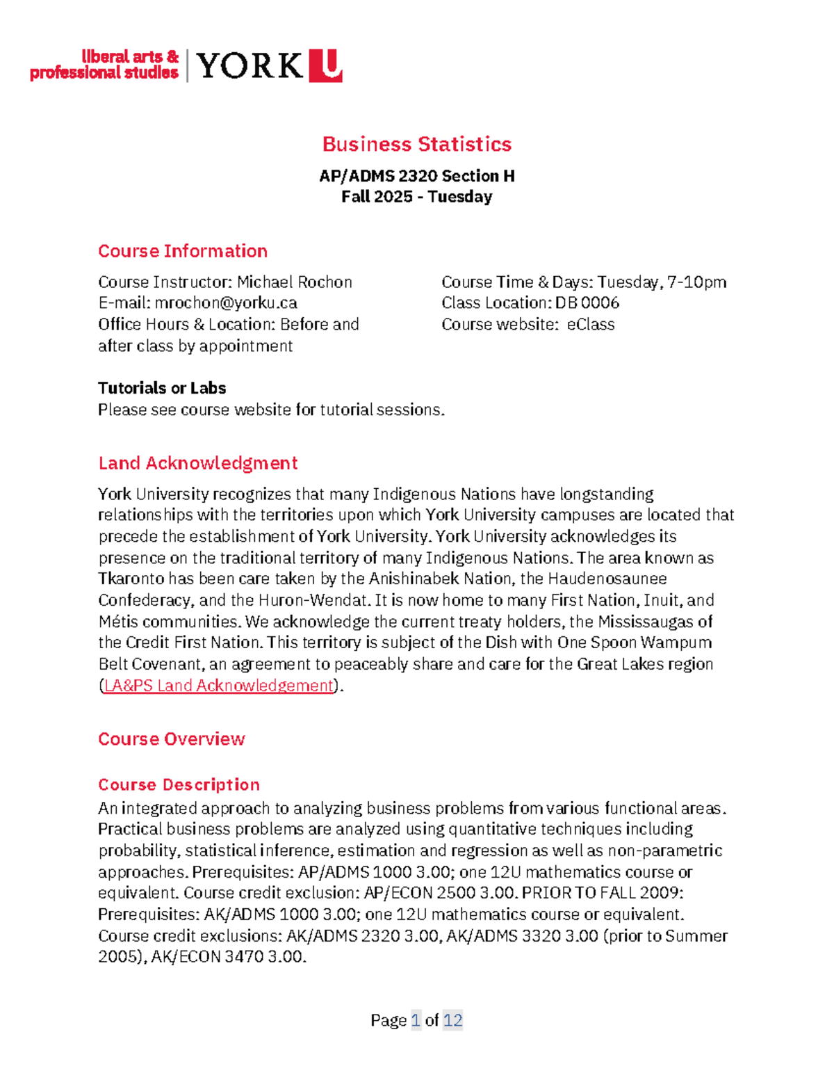 Fall 2025 Business Statistics 2320 Course Outline - Section H - Studocu