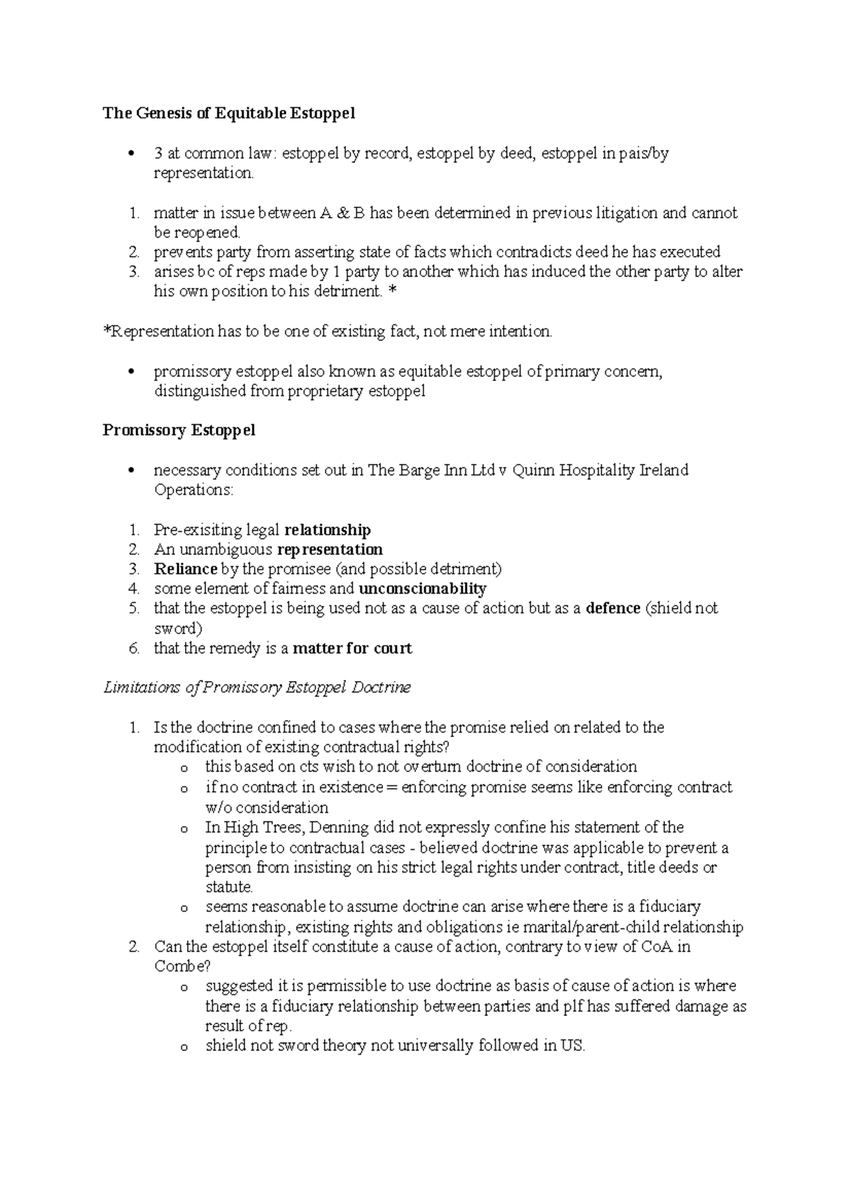 LW391 Estoppel - The Genesis of Equitable Estoppel 3 at common law ...