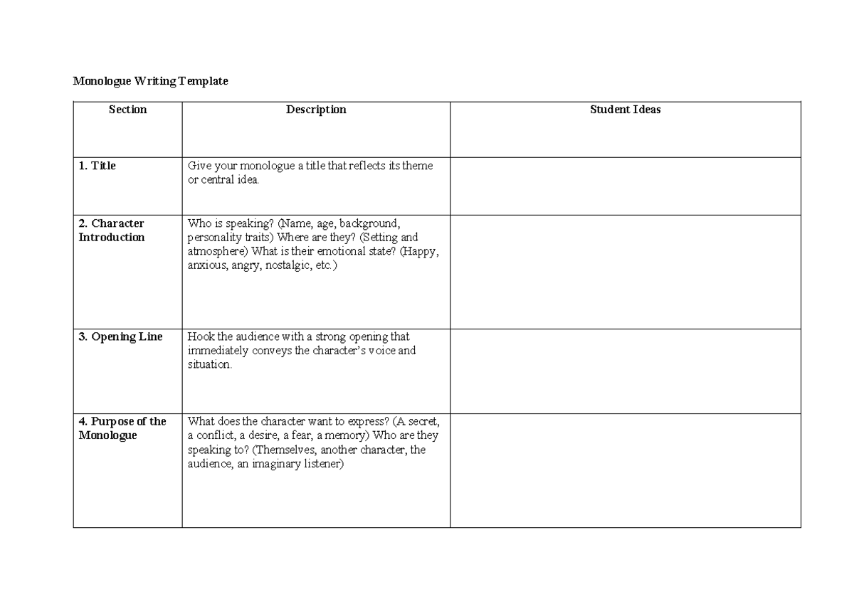 Monologue Writing Template - Monologue Writing Template Section ...