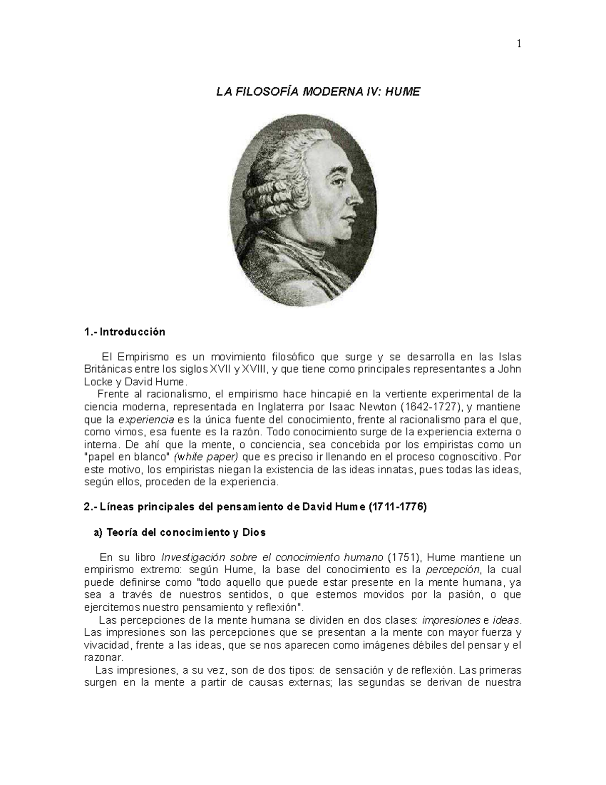 TEMA 6: EL EMPIRISMO EN DAVID HUME - FILOSOFÍA MODERNA IV - Studocu