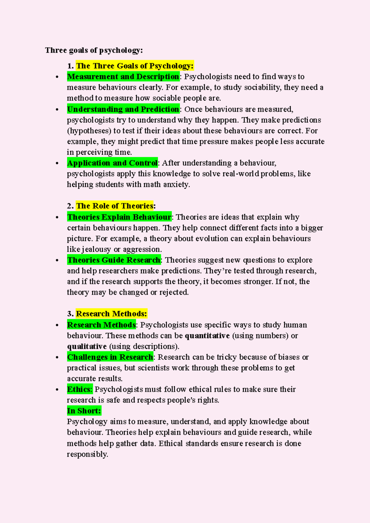 Research in Psychology: Chapter 2 - Goals and Methods - Studocu