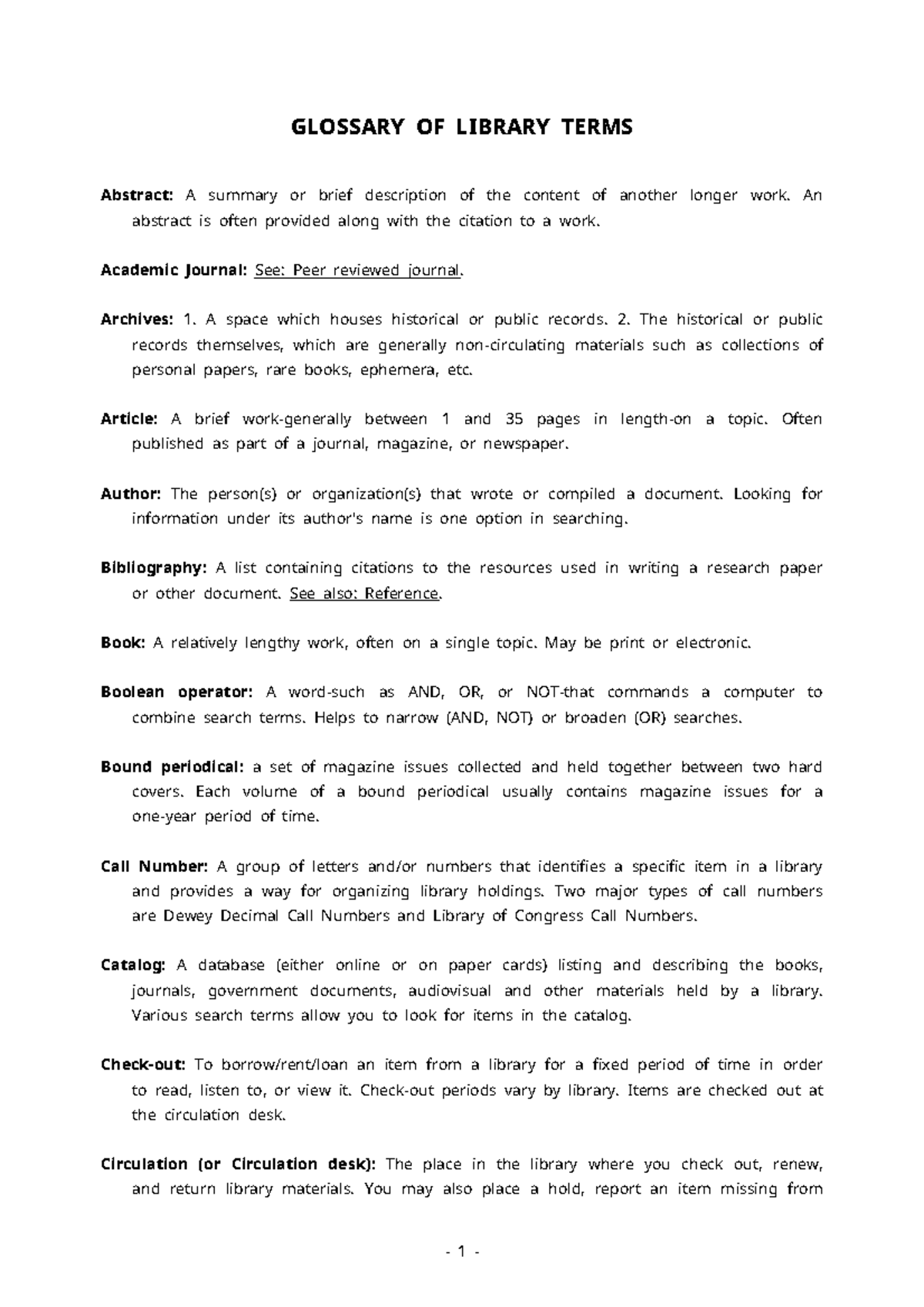 GLOSSARY OF LIBRARY TERMS (LIB 25) - Studocu