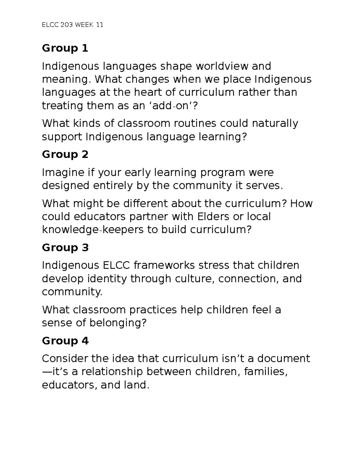 ELCC 203 WEEK 11 Discussion on Indigenizing Curriculum and Language ...