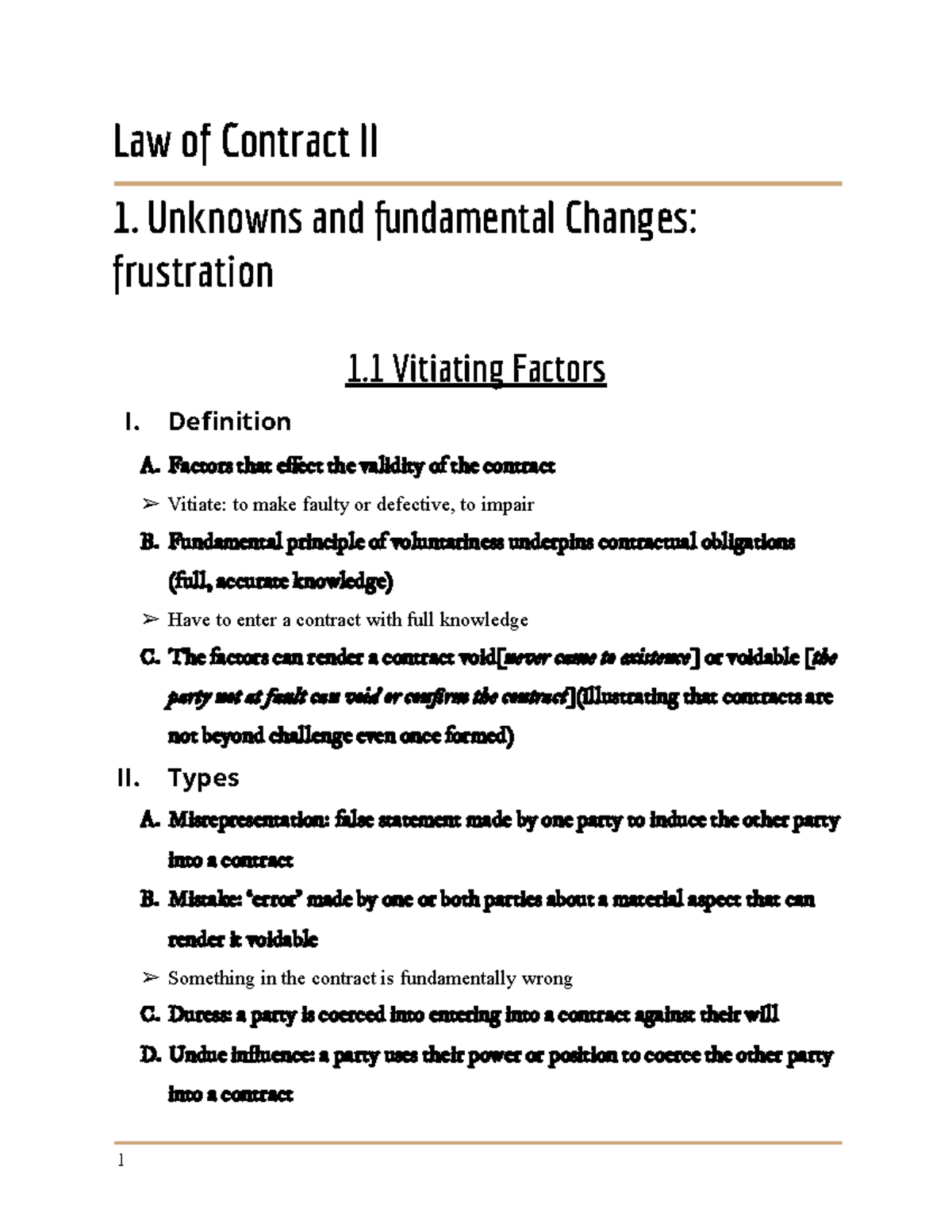 Contract Law 1: Frustration and Vitiating Factors Explained - Studocu