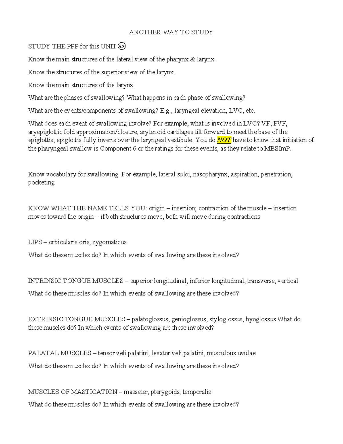 Study Guide: Swallowing Mechanisms and Muscle Functions - Studocu