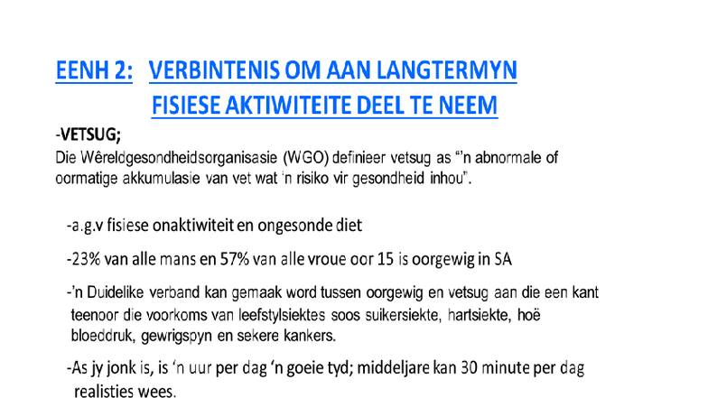 EENH 2: Voordele van Oefening en Fisiese Aktiwiteit - Studocu