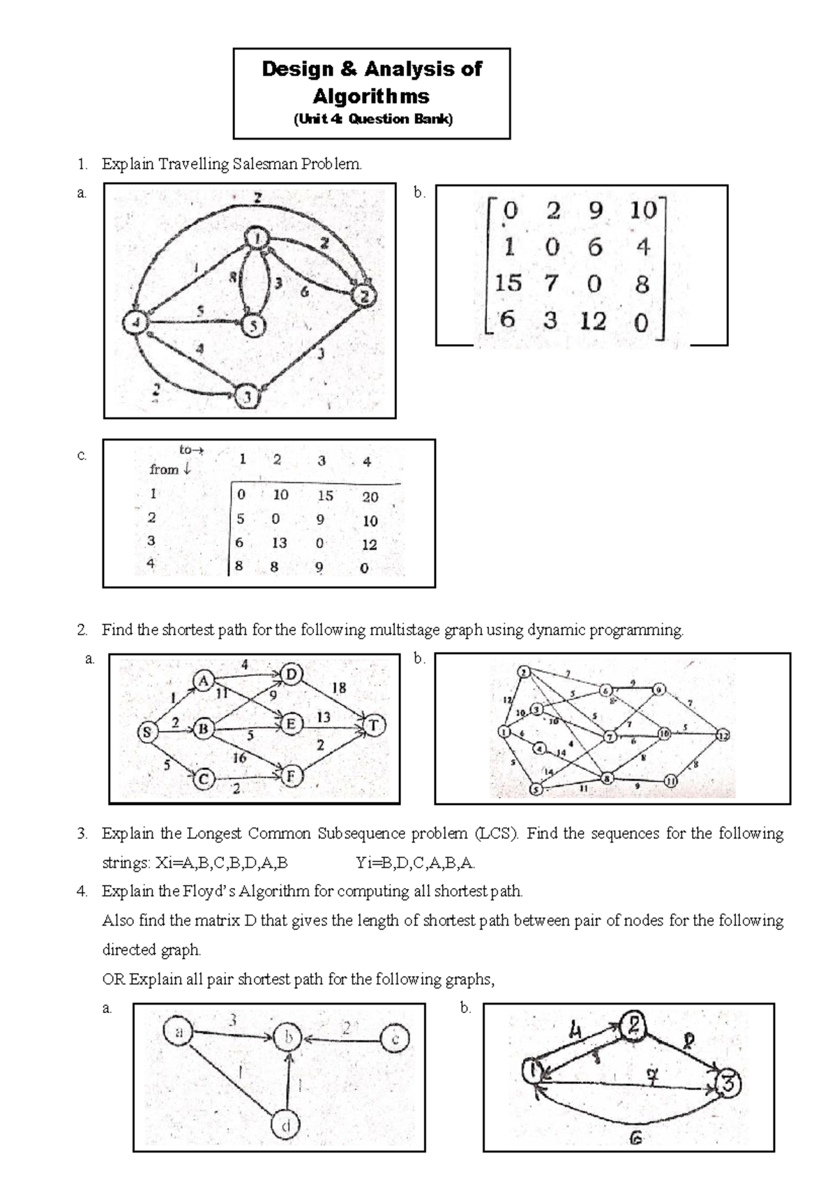 Design Analysis of Algorithms (DAA) Unit 4: Question Bank - Studocu