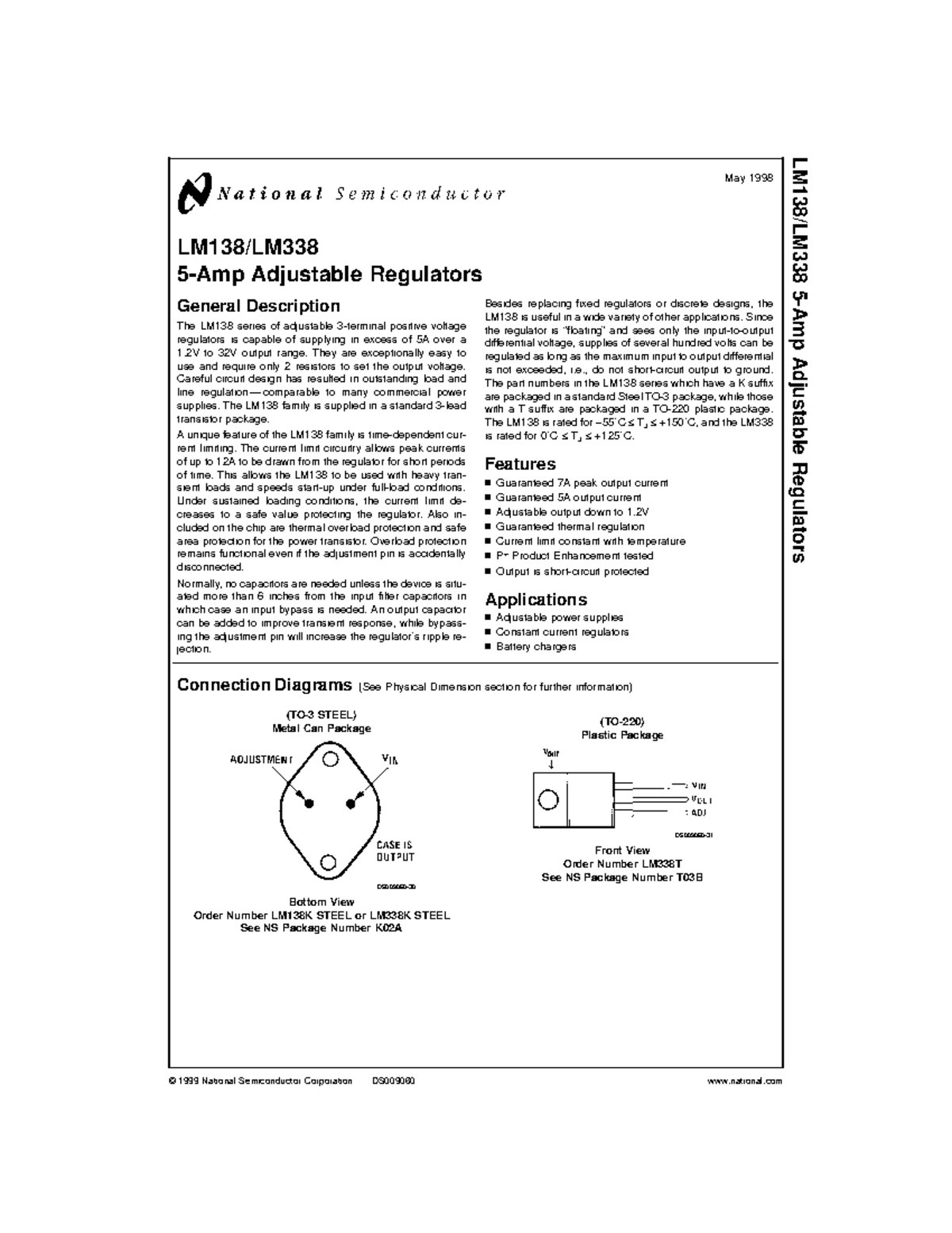 LM138/LM338 5A Adjustable Regulator Datasheet Overview - Studocu