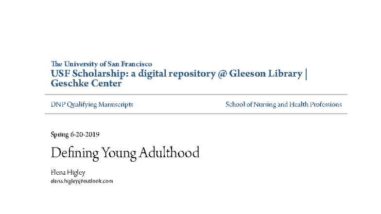 DNP Qualifying Manuscript: Defining Young Adulthood at USF - Studocu