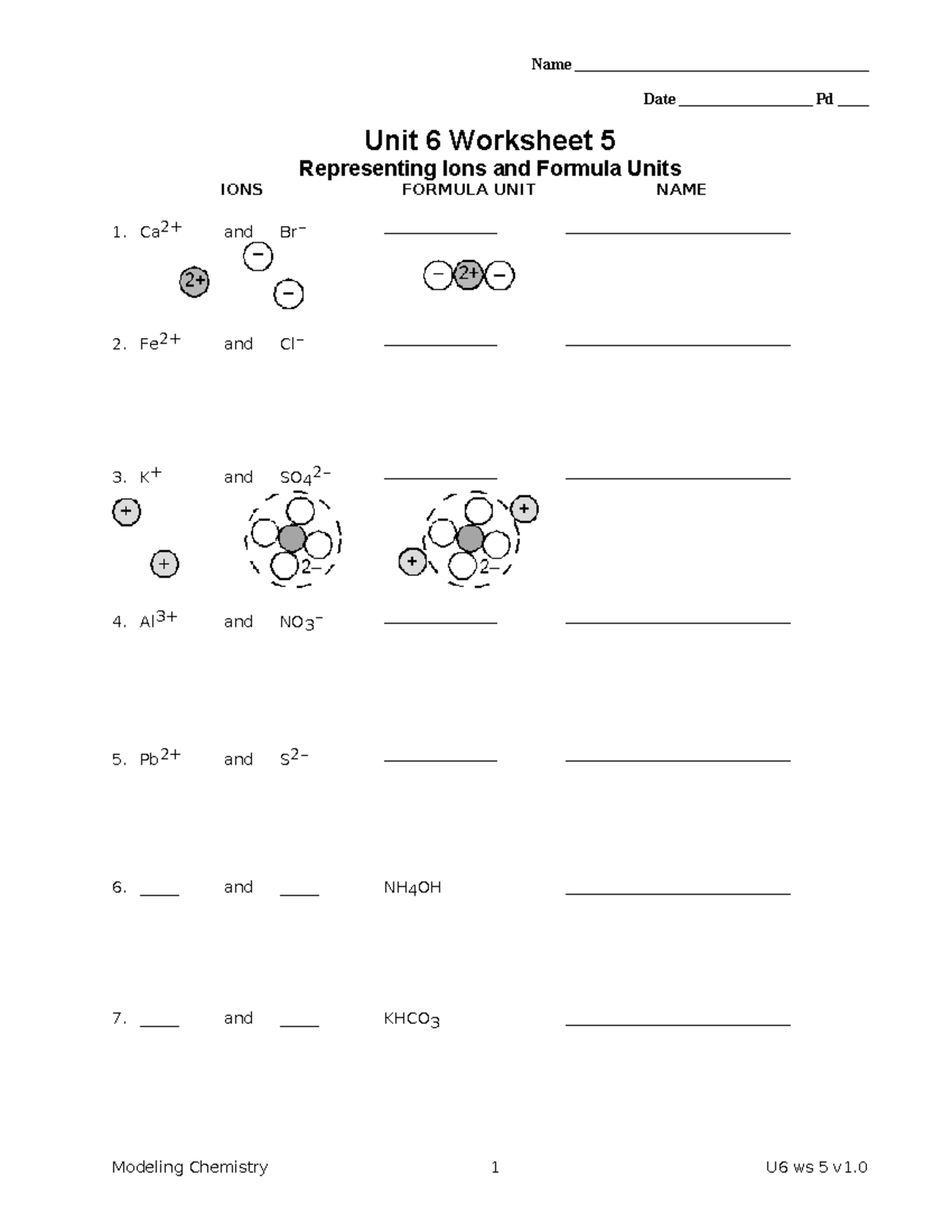 07 U6 ws5-rep ef - Name Date Pd Unit 6 Worksheet 5 Representing Ions ...