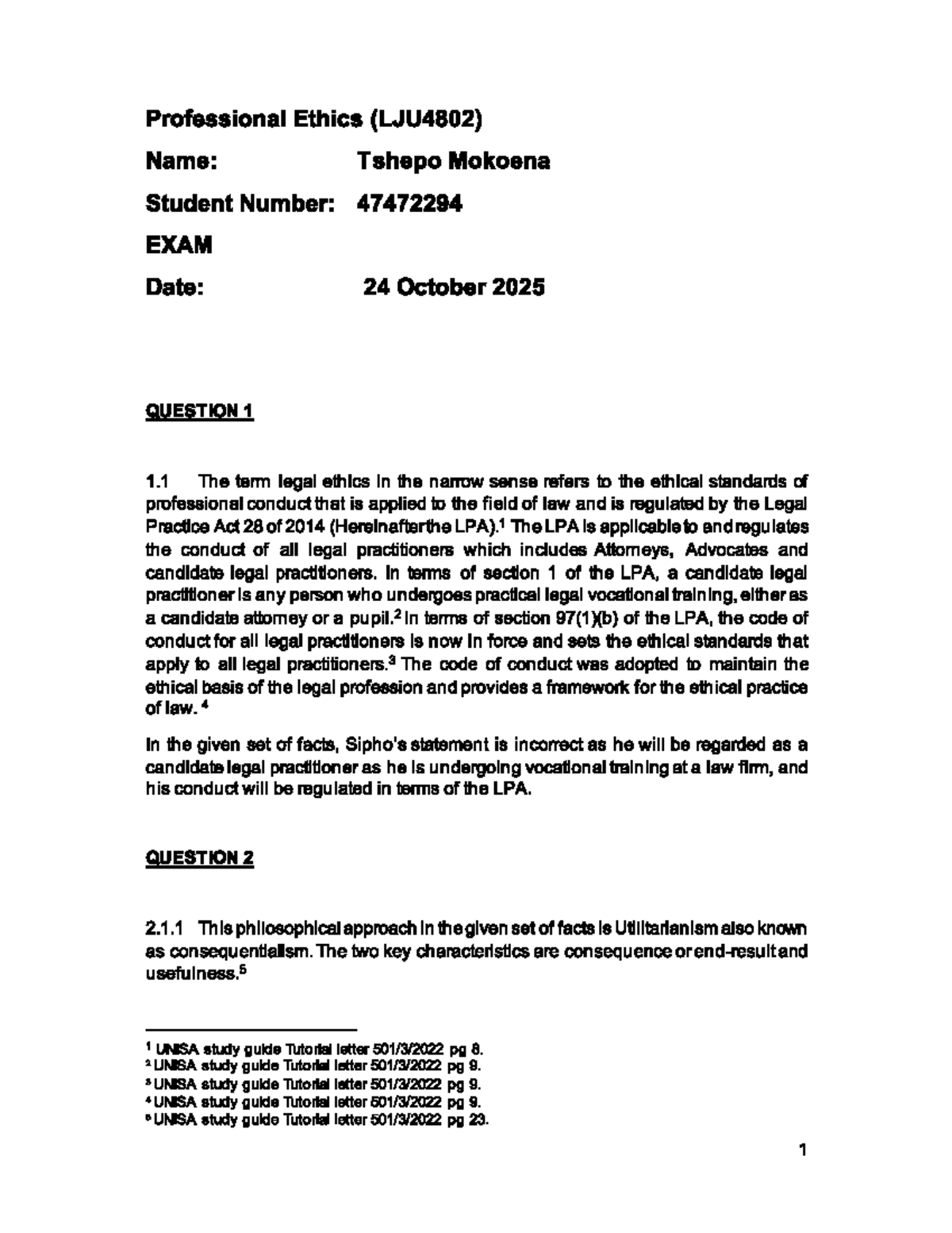 LJU4802 Professional Ethics Exam Answers - October 2025 - Studocu
