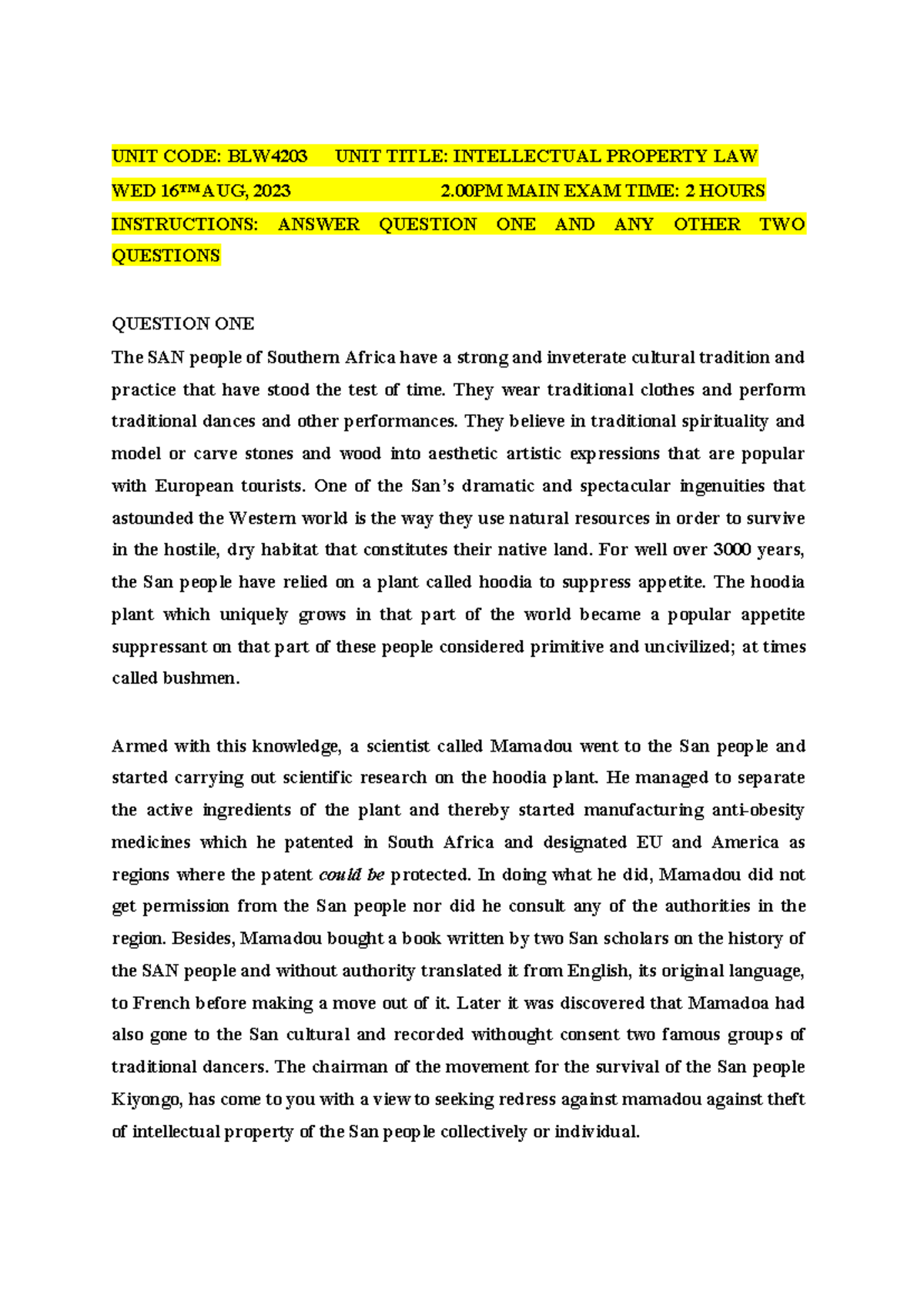 BLW4203: Intellectual Property Law - Exam Analysis and Case Studies ...
