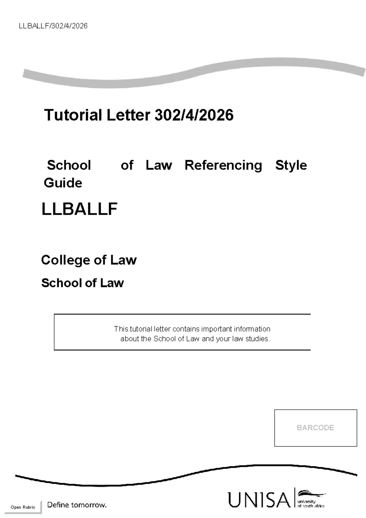TL302 4 2026 - Tutorial Letter on Law Referencing Style for RRLLB81 ...
