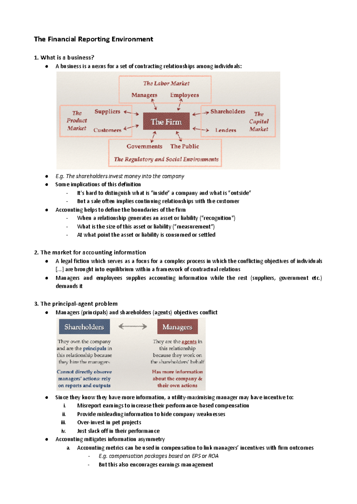 FRA Notes - The Financial Reporting Environment 1. What is a business ...