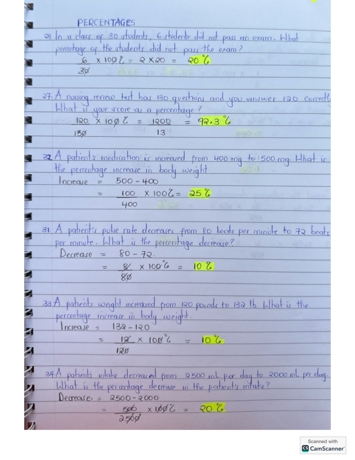 Percentages - notes - PERCENTAGES In a class of 30 students, 6 students ...