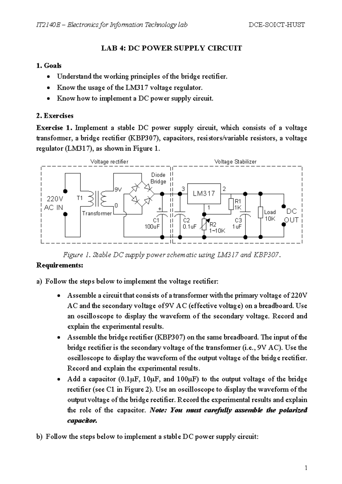 IT2140E Lab 4: DC Power Supply Circuit & Bridge Rectifier Principles ...