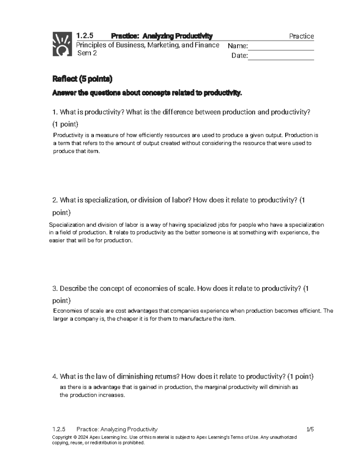 1.2.5 Practice - Analyzing Productivity (Practice) DONE - Practice ...