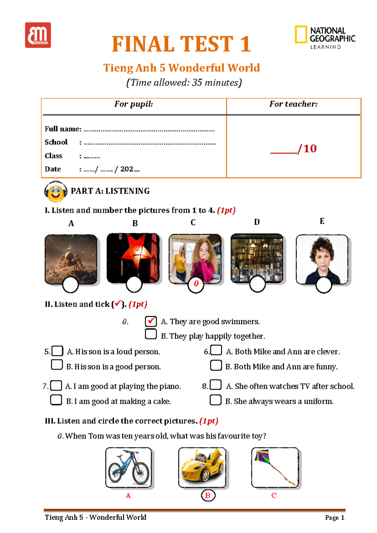 TA 5 - WW - Final Test 1 - Listening & Reading Activities - Studocu