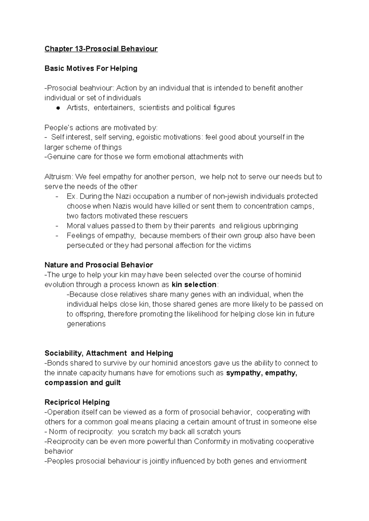 Chap 13 Textbook - Chapter 13-Prosocial Behaviour Basic Motives For ...