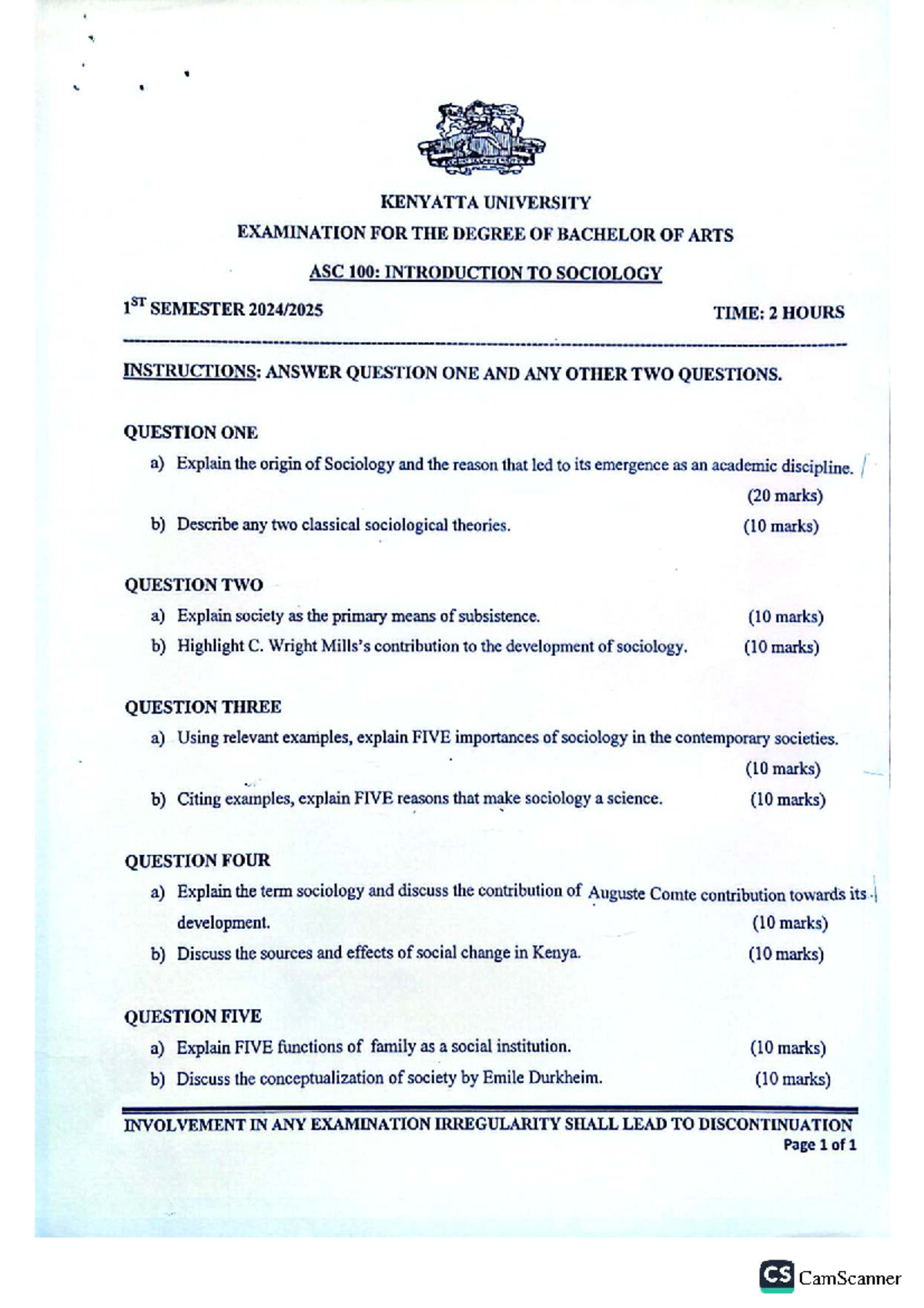 ASC 100 Final Exam: Introduction to Sociology Questions & Guidelines ...
