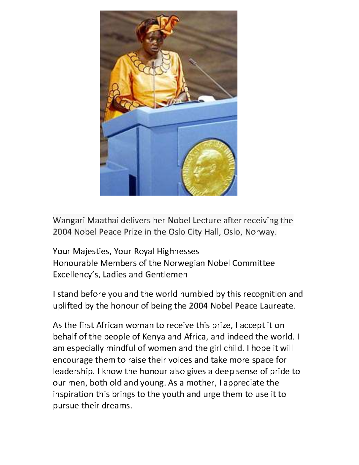 Wangari Maathai's Nobel Lecture: Sustainable Peace & Justice Insights ...