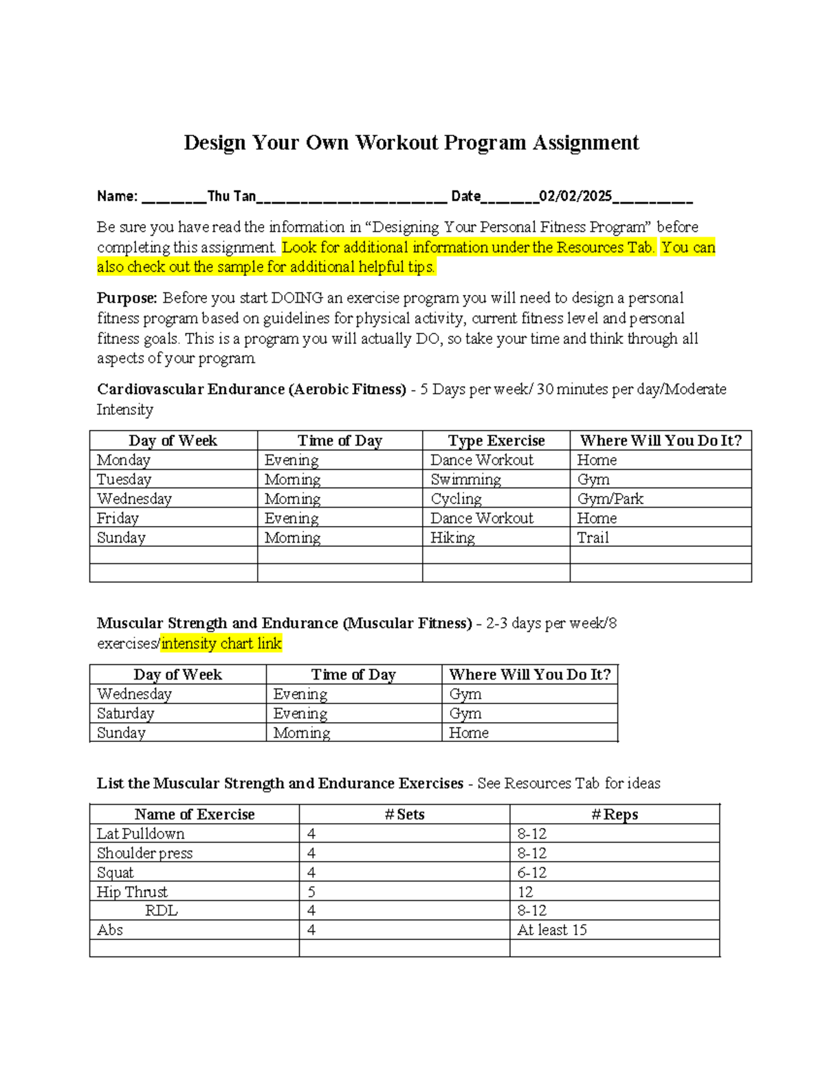 FIT 101: Design Your Own Workout Program Lab Assignment - Studocu