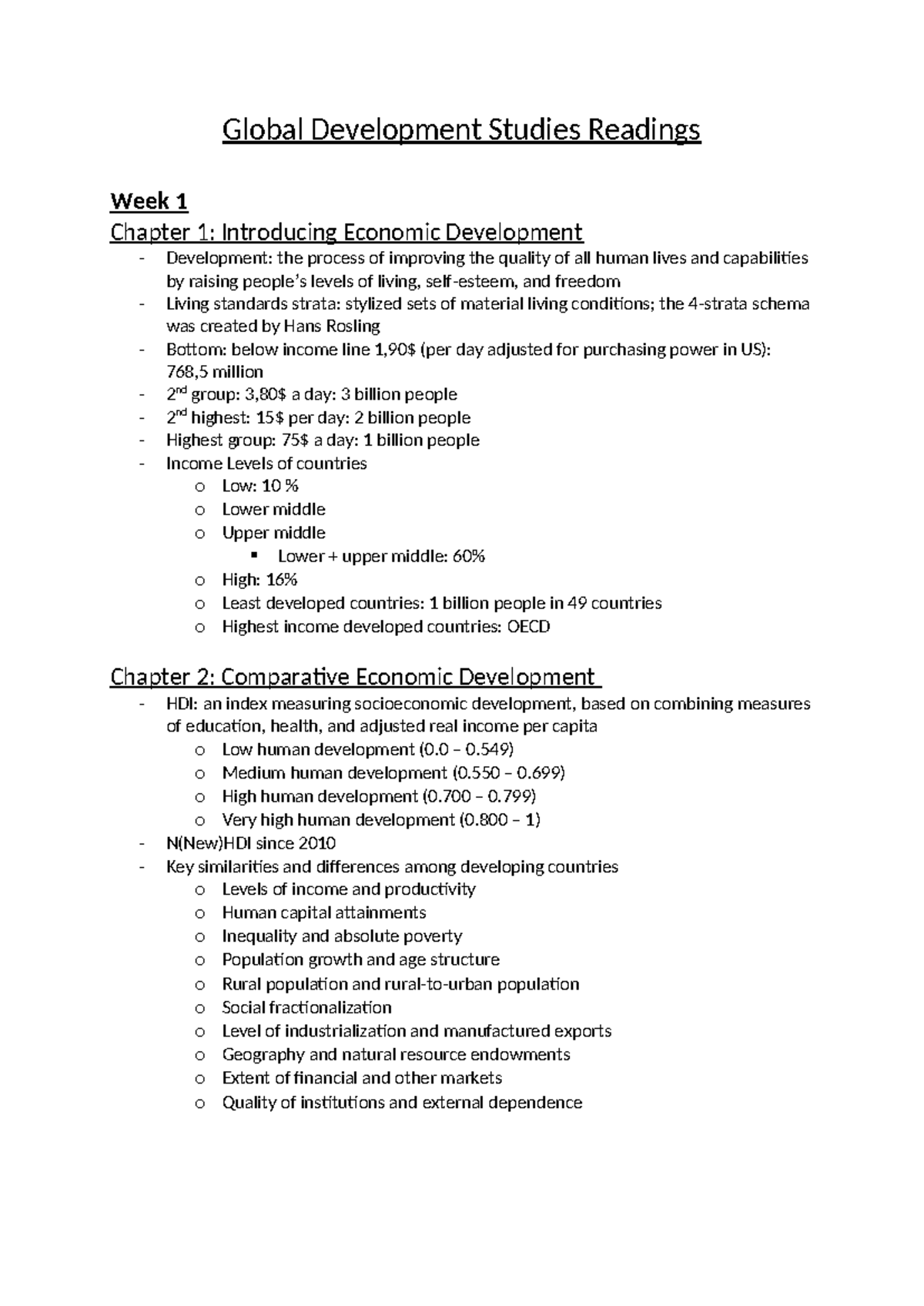 Global Development Studies (GDS) Week 1 Readings and Insights - Studeersnel
