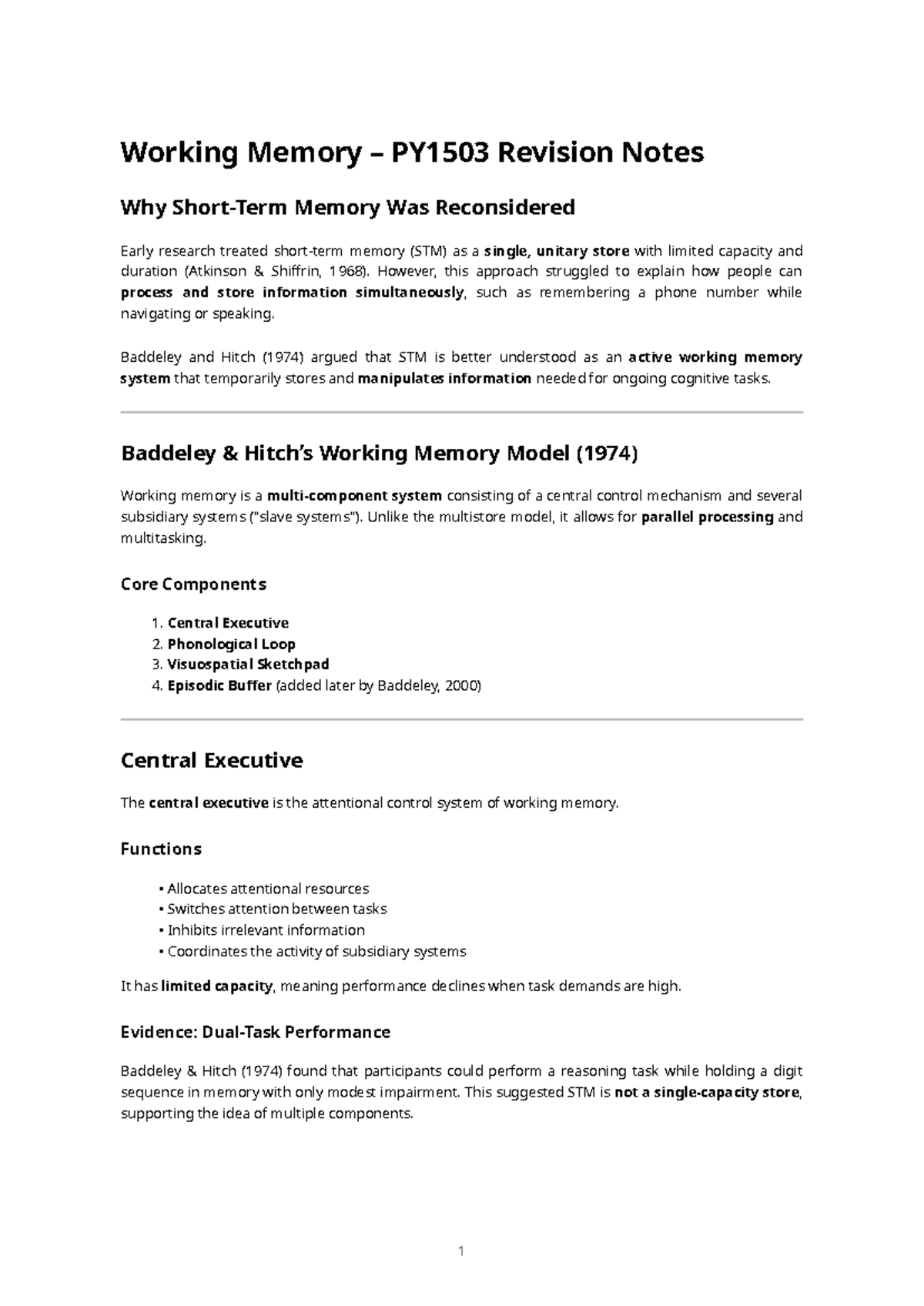 PY1503 Working Memory – Comprehensive Revision Notes - Studocu
