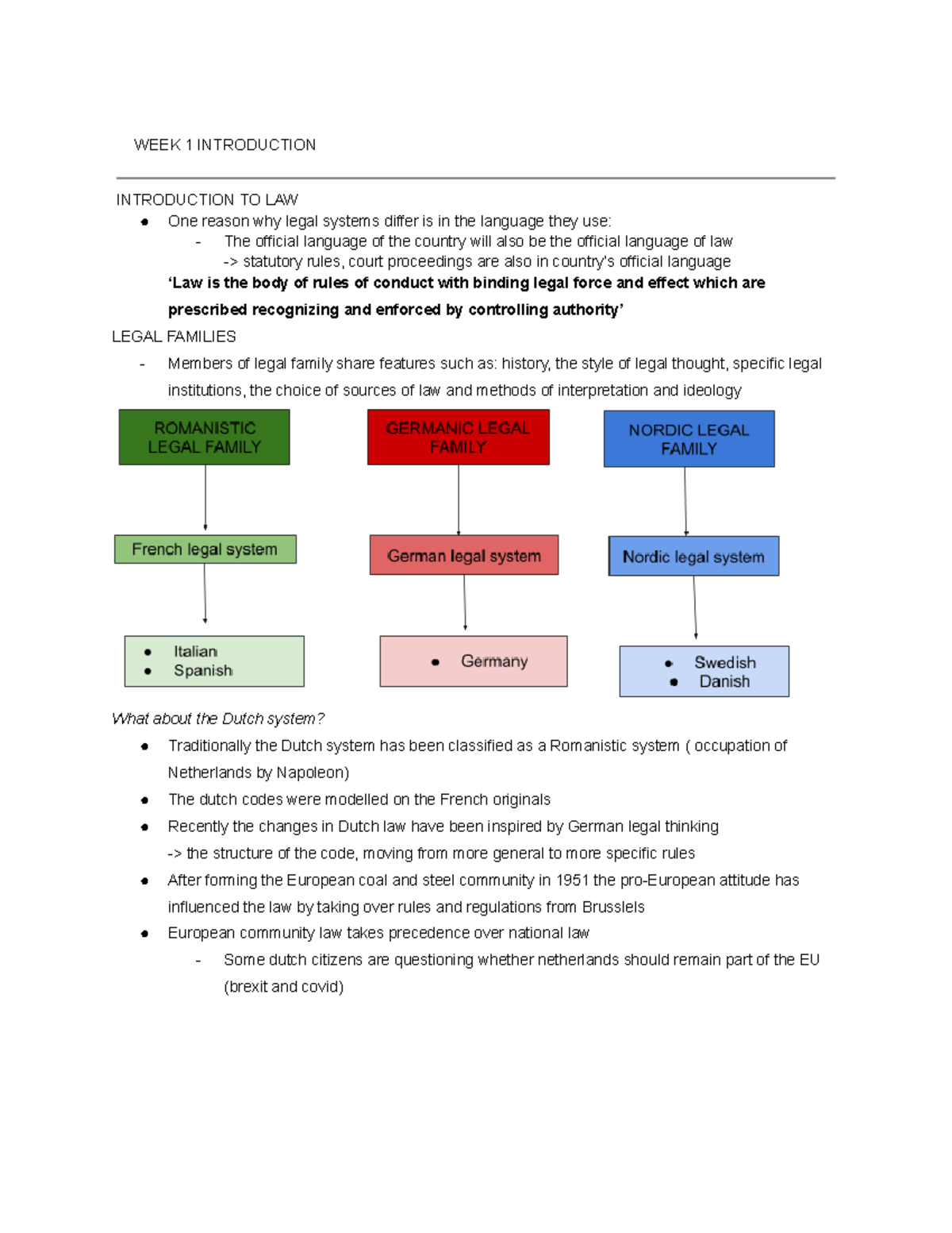 LLS 101: Week 1 Lecture Notes on Introduction to Law - Studeersnel