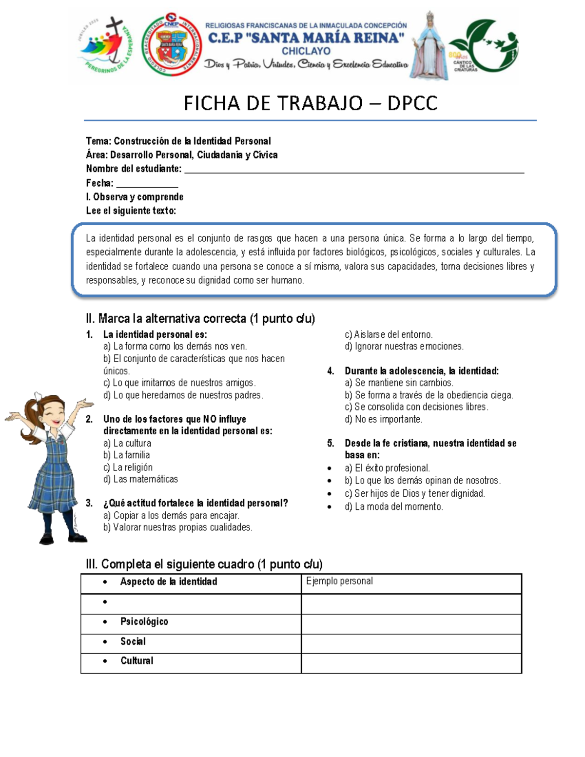 Ficha de Trabajo DPCC: Construcción de la Identidad Personal - Studocu