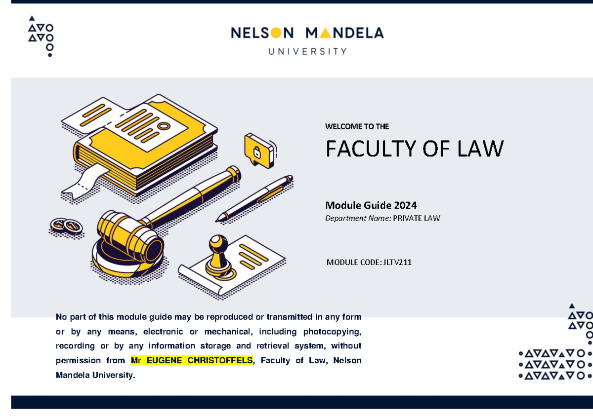 JTLV211 Law Module Guide - WELCOME TO THE FACULTY OF LAW Module Guide ...