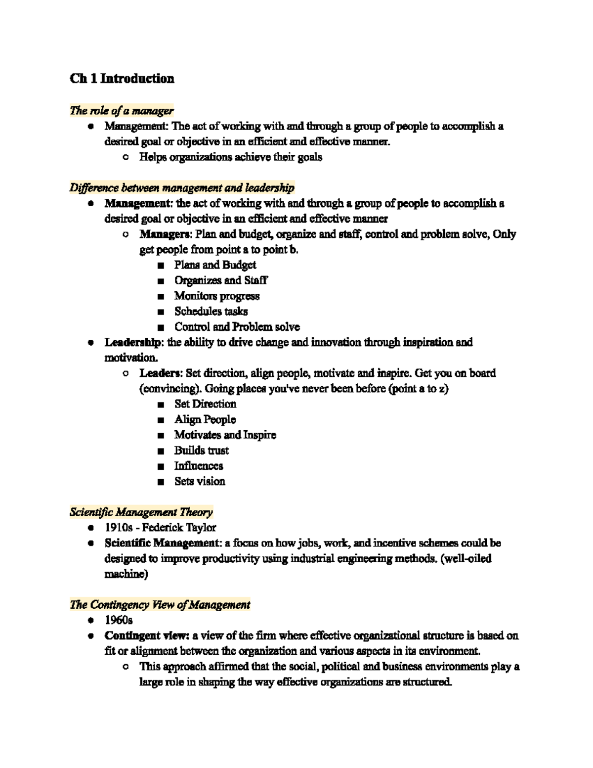 Ch 1-3 Management Concepts and Theories - Studocu