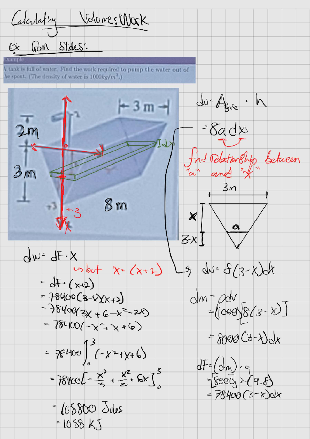 Calculus II Notes: Work Calculation for Pumping Water - Studocu