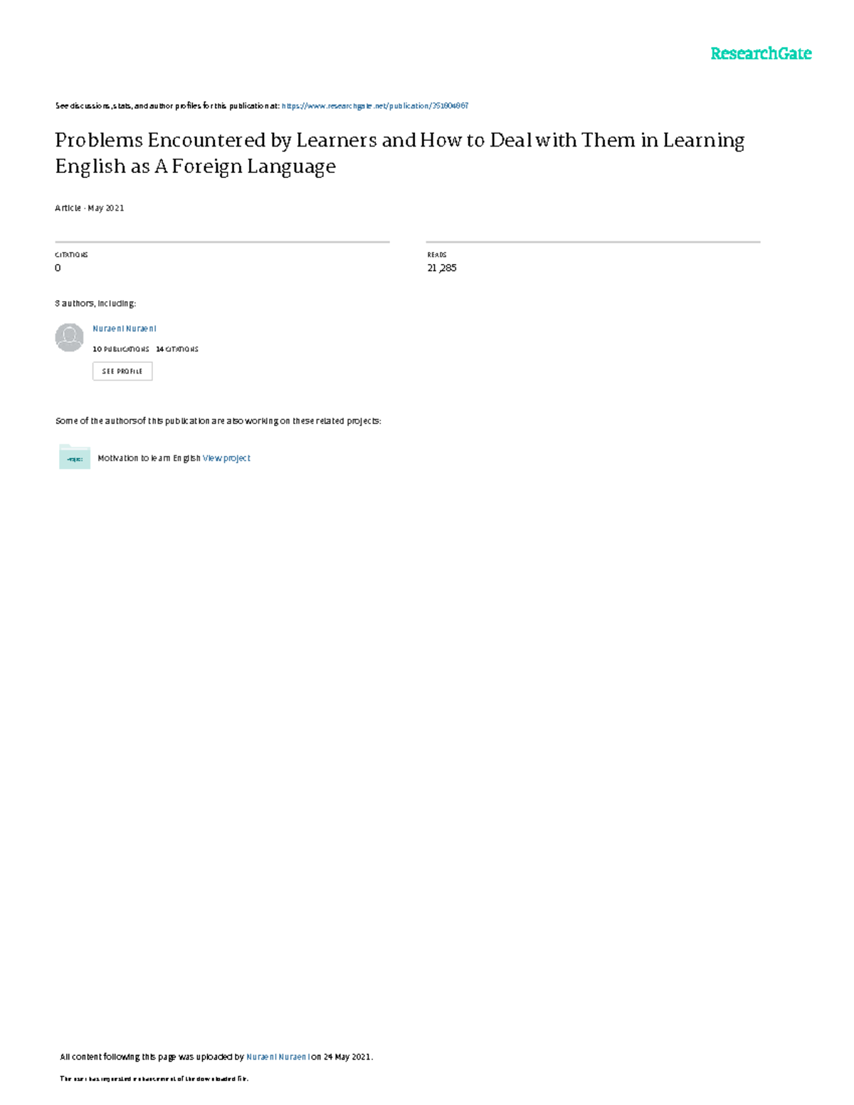 Problems Encountered by EFL Learners and Coping Strategies (UICELL ...